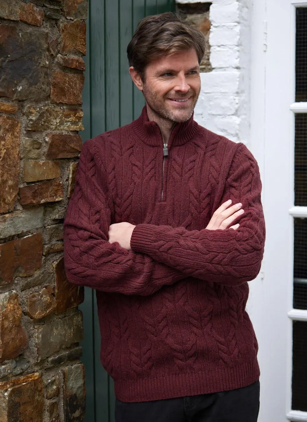 Donegal Fleck Half Zip Cable Sweater
