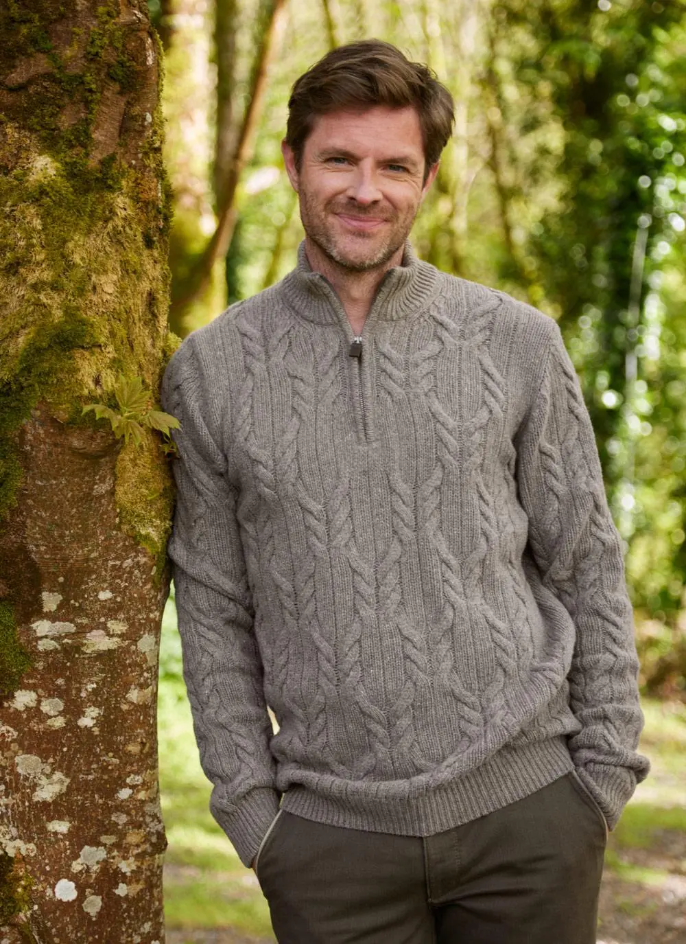 Donegal Fleck Half Zip Cable Sweater 