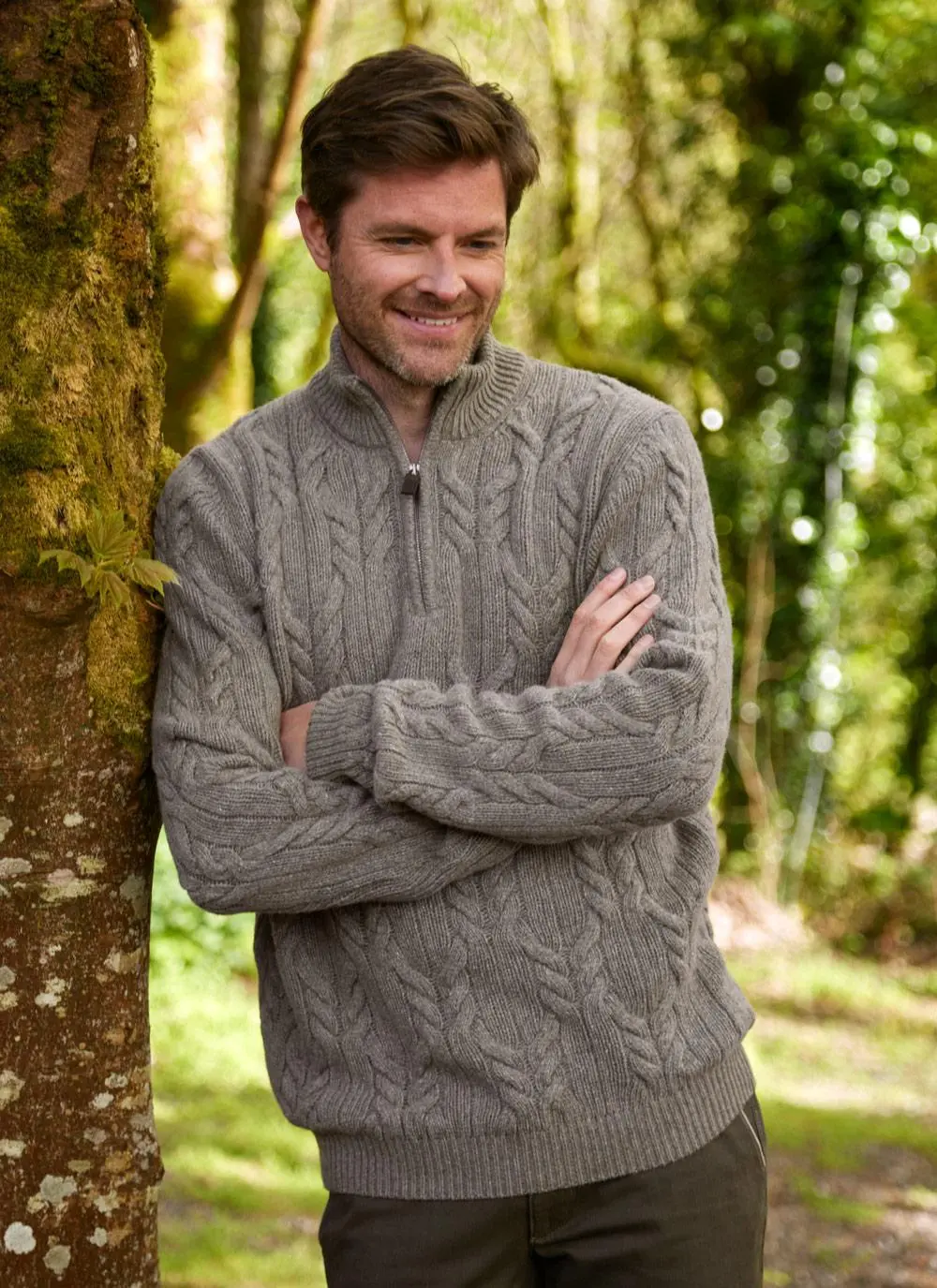 Donegal Fleck Half Zip Cable Sweater 