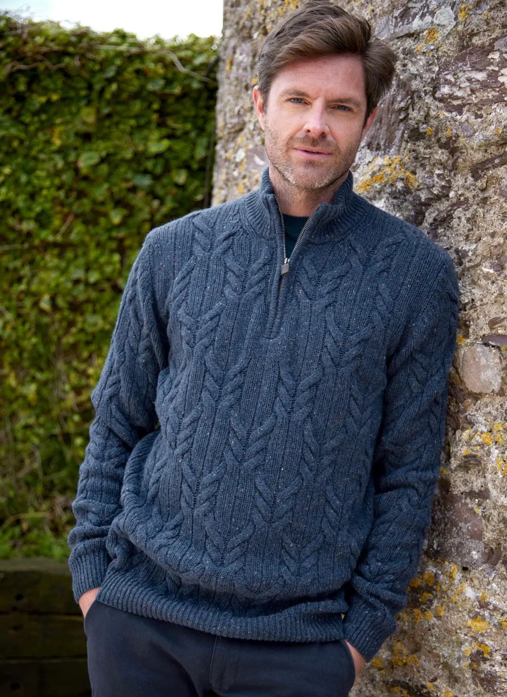 Donegal Fleck Half Zip Cable Sweater