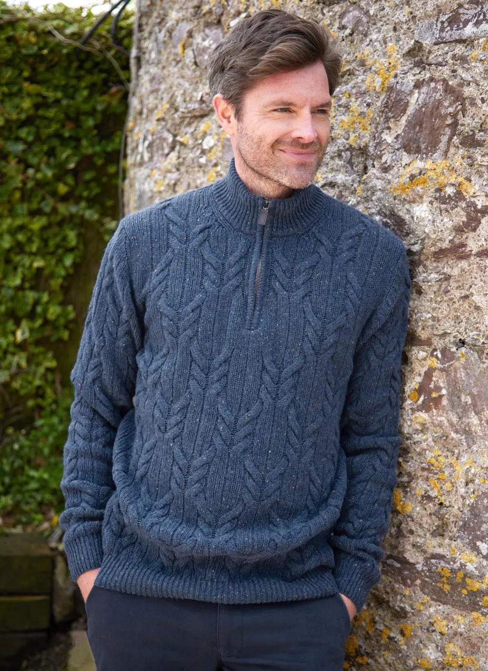 Donegal Fleck Half Zip Cable Sweater