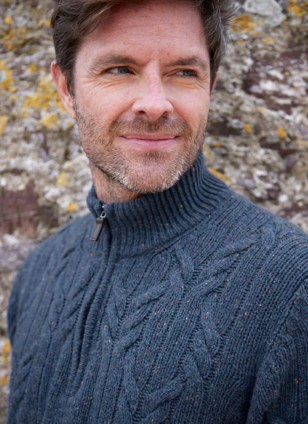 Donegal Fleck Half Zip Cable Sweater