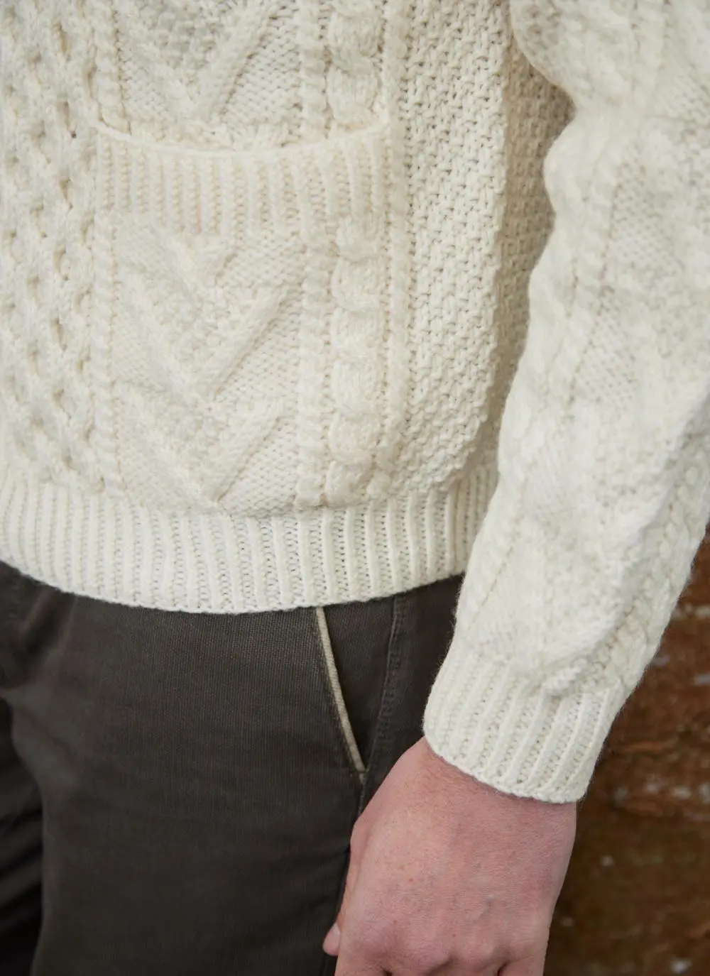 Handknit V-Neck Aran Cardigan