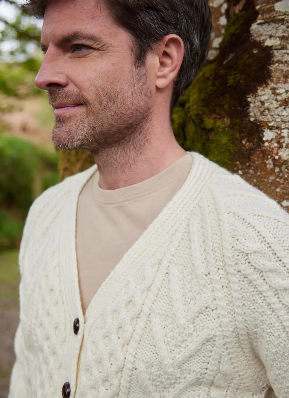 Handknit V-Neck Aran Cardigan