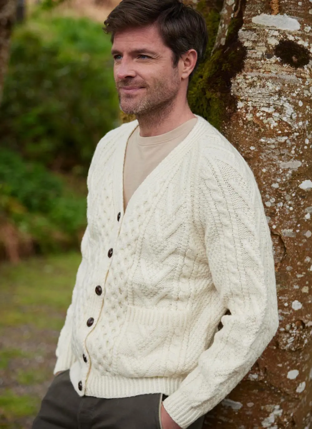Handknit V-Neck Aran Cardigan