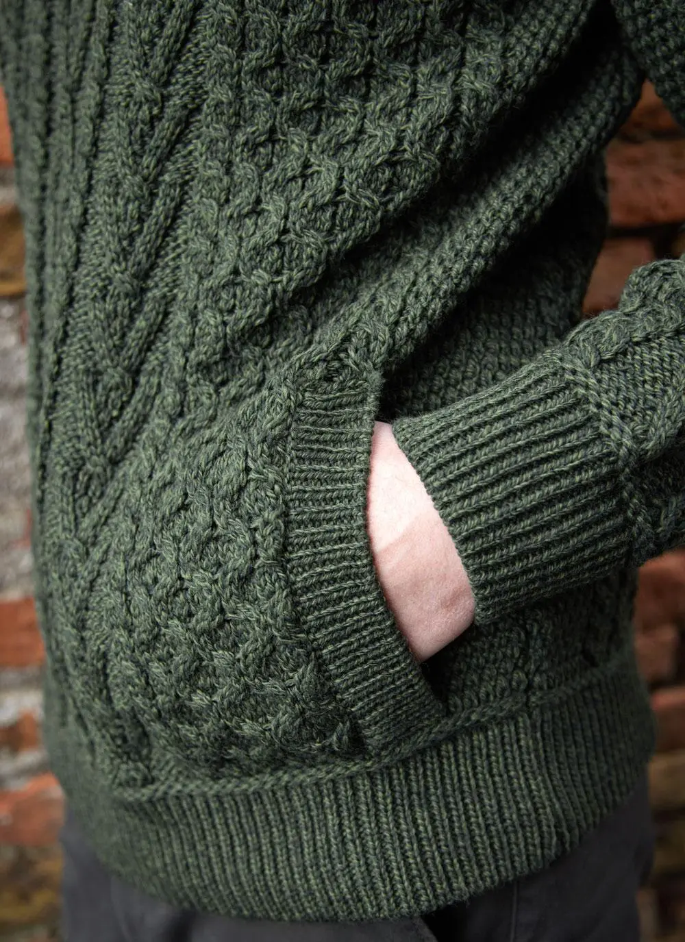 Tweed Patch Crew Neck Aran Sweater