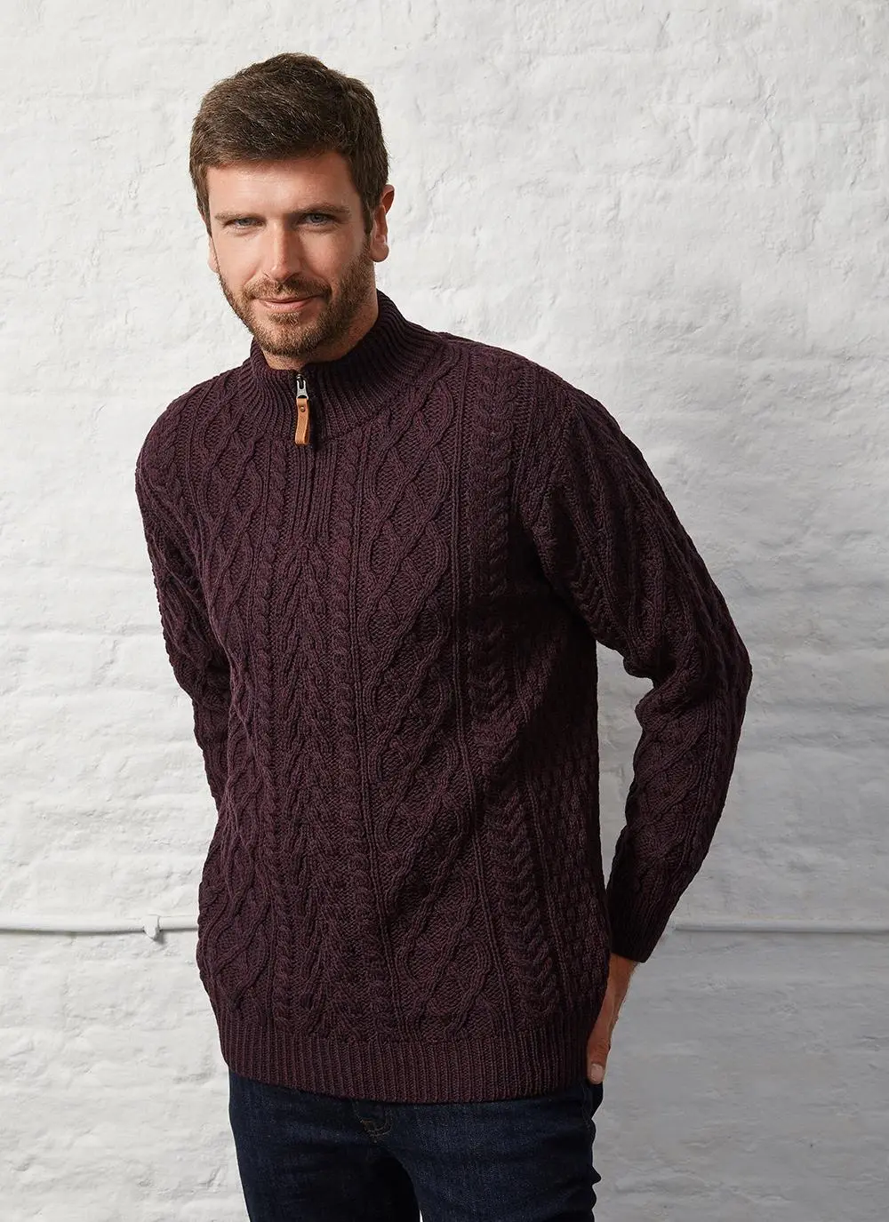 Cian Wool Half Zip Aran Sweater