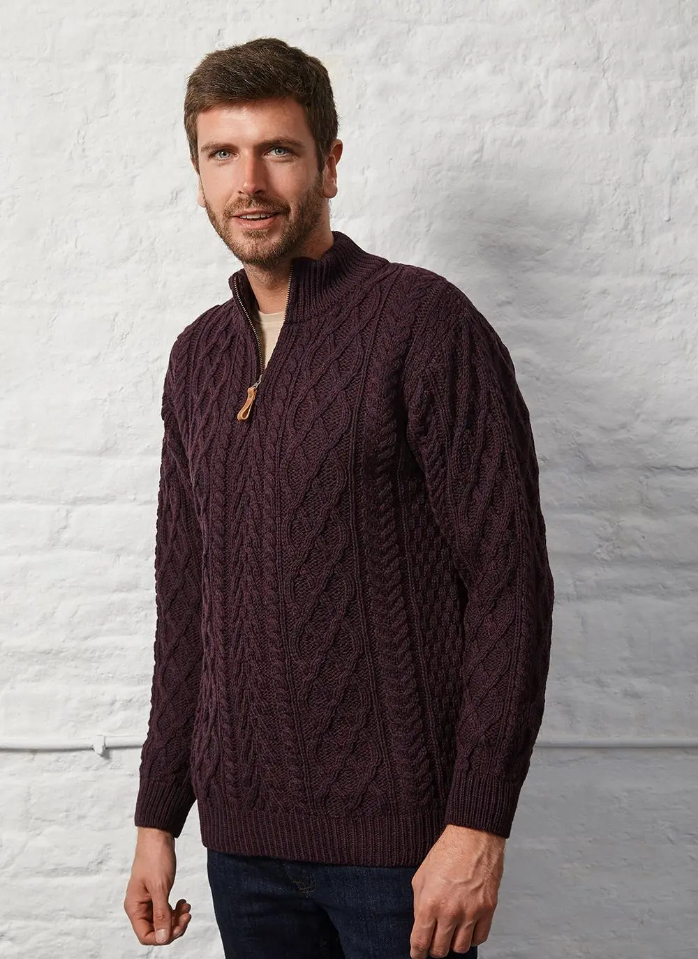 Cian Wool Half Zip Aran Sweater