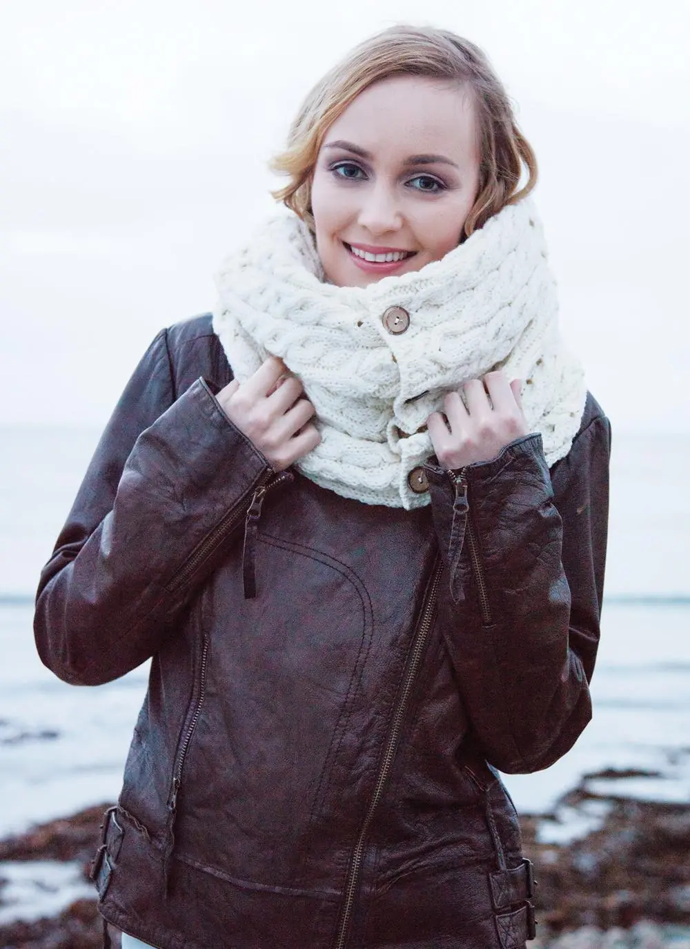 Merino Wool Button Infinity Scarf
