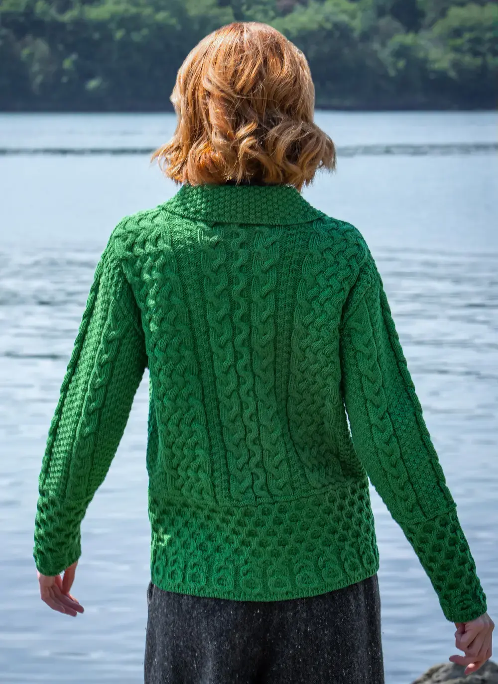 Grace Full Zip Aran Cardigan in Emerald