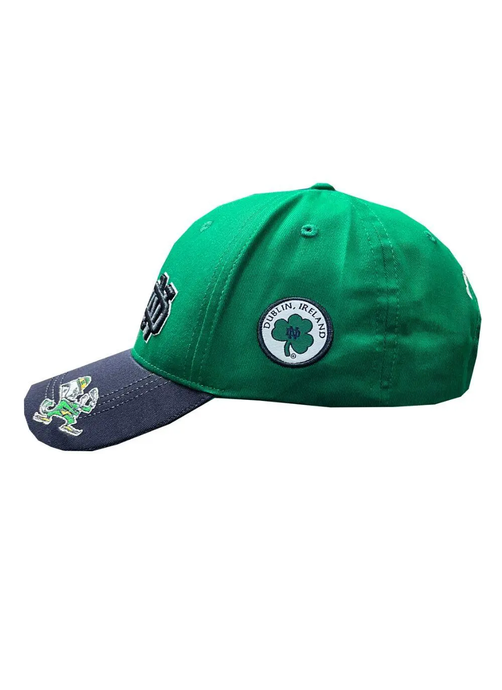 Notre Dame emerald baseball cap with navy peak 