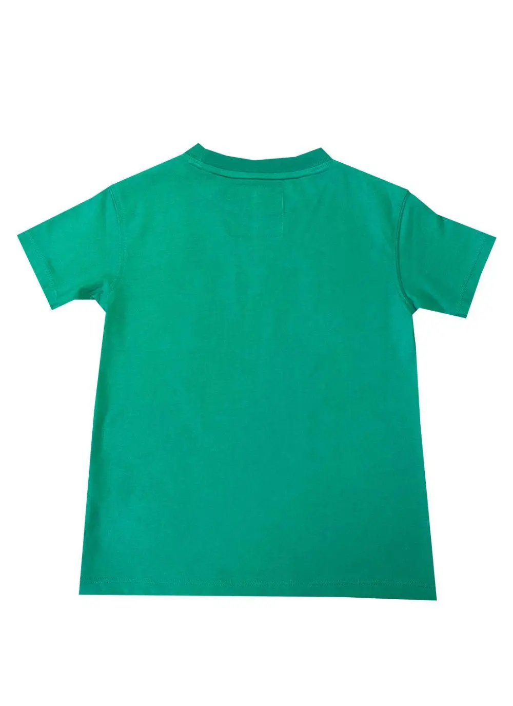 Kids green t-shirt with letters spelling Ireland and fighting Irish logo printed and a shamrock sewn in at the bottom