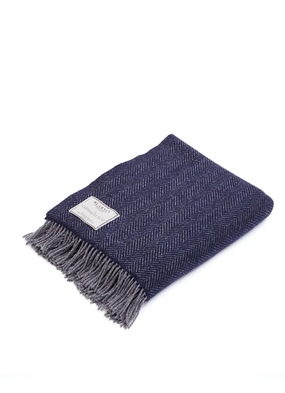 Navy Herringbone Wool Cashmere Throw