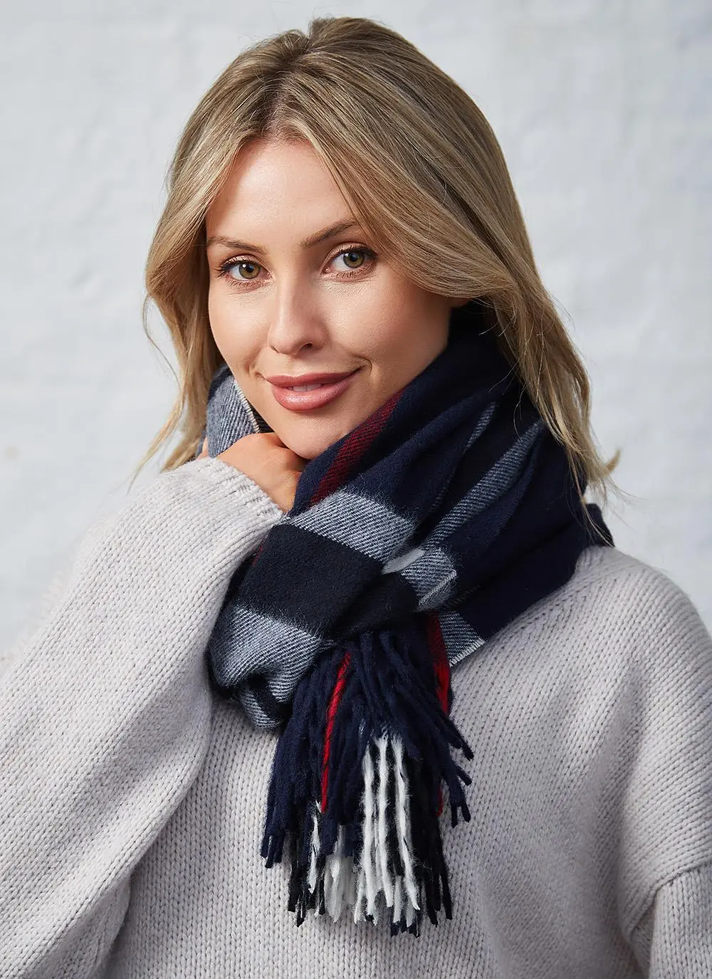 Navy & Red Lambswool Stole