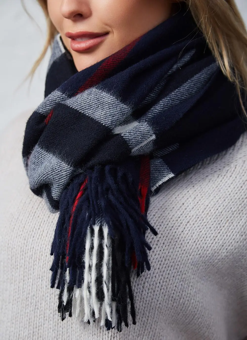 Navy & Red Lambswool Stole