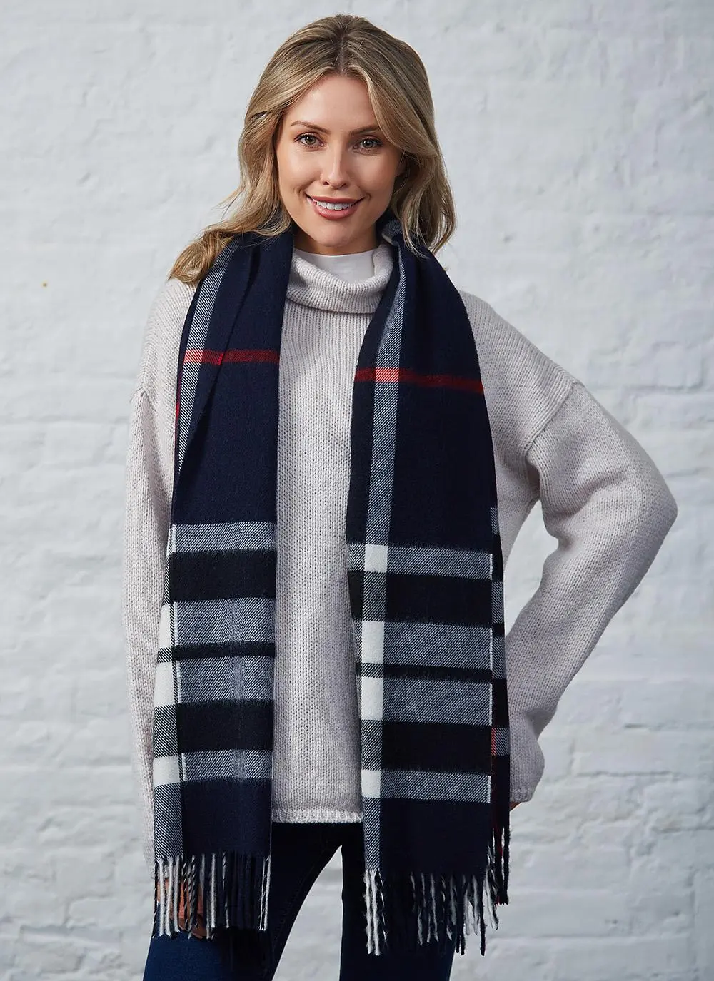 Navy & Red Lambswool Stole