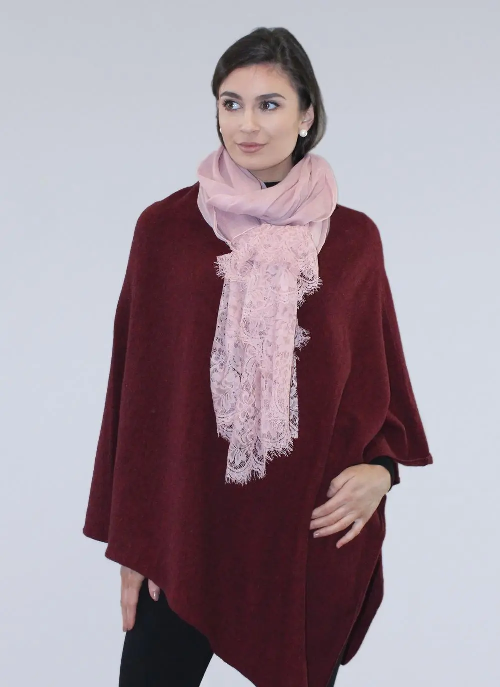 Lace Trim Scarf Dusty Pink
