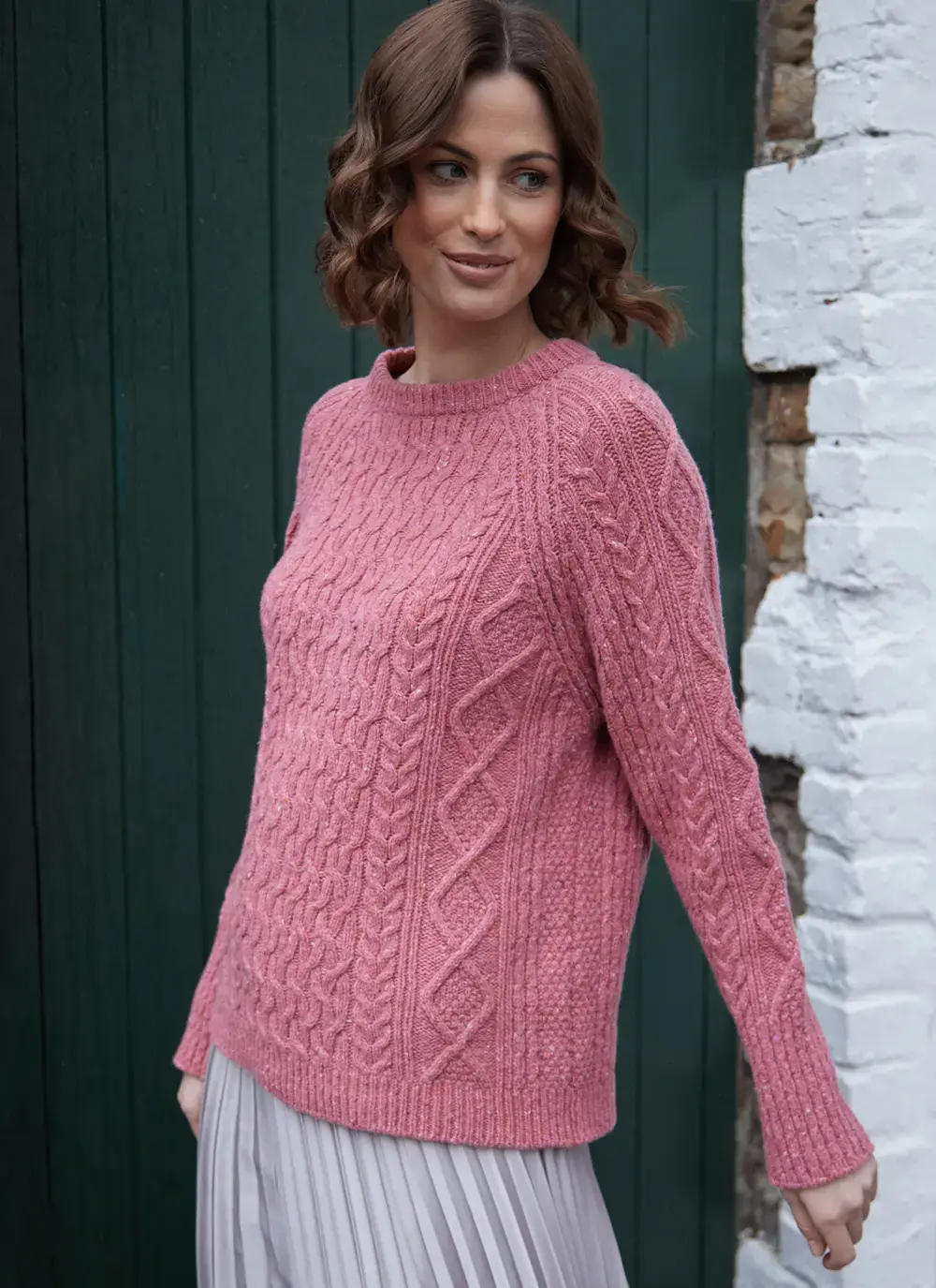 Niamh Wool Cashmere Cable Crew Neck Sweater 