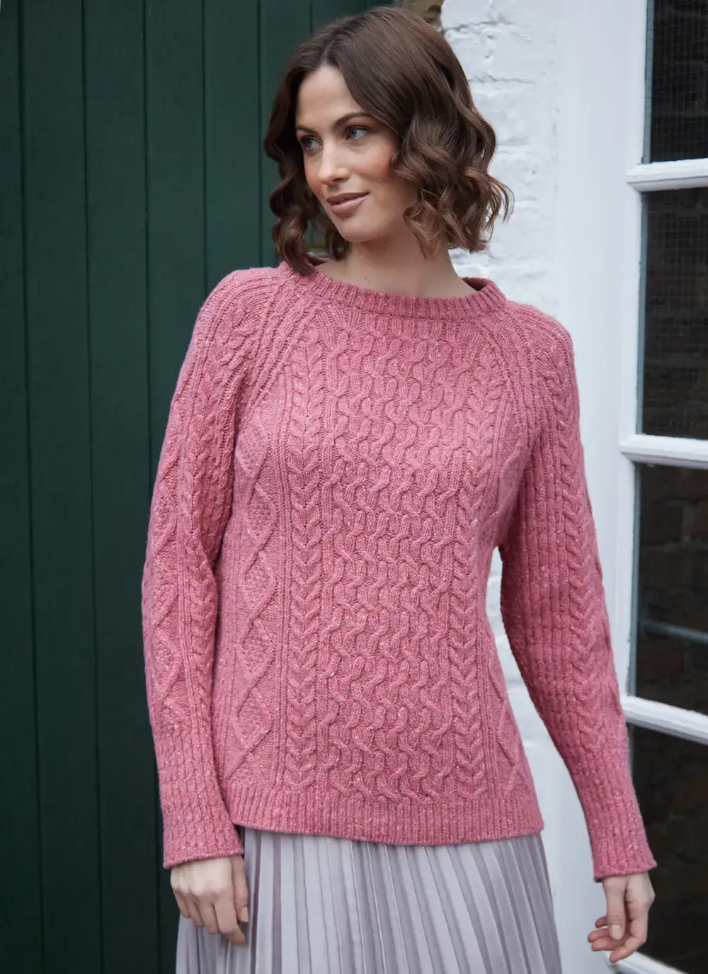 Niamh Wool Cashmere Cable Crew Neck Sweater 