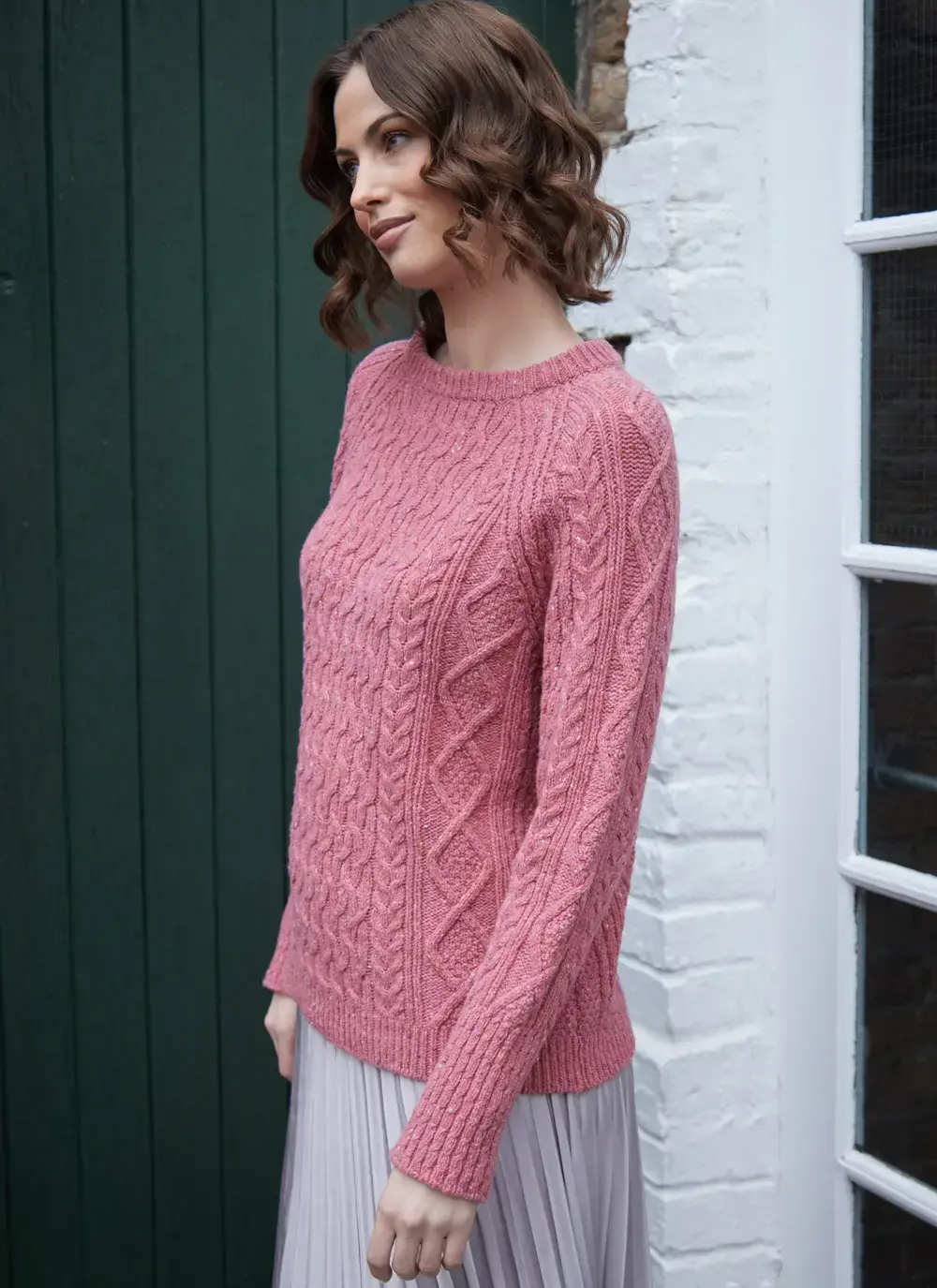 Niamh Wool Cashmere Cable Crew Neck Sweater 