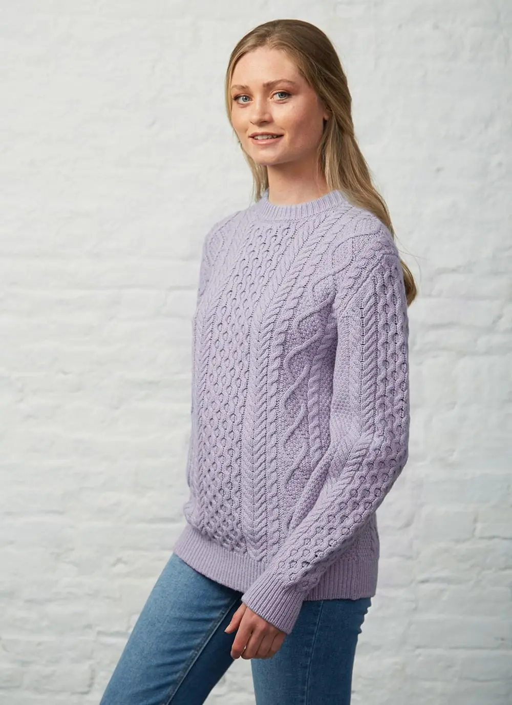 Nora Summer Weight Crew Neck Aran Sweater