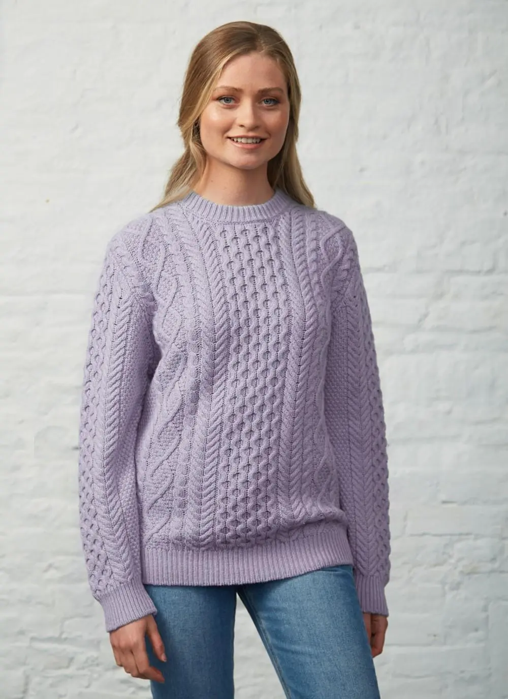 Nora Summer Weight Crew Neck Aran Sweater
