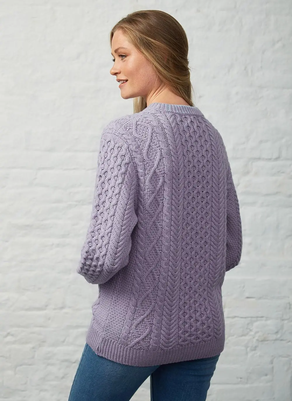 Nora Summer Weight Crew Neck Aran Sweater
