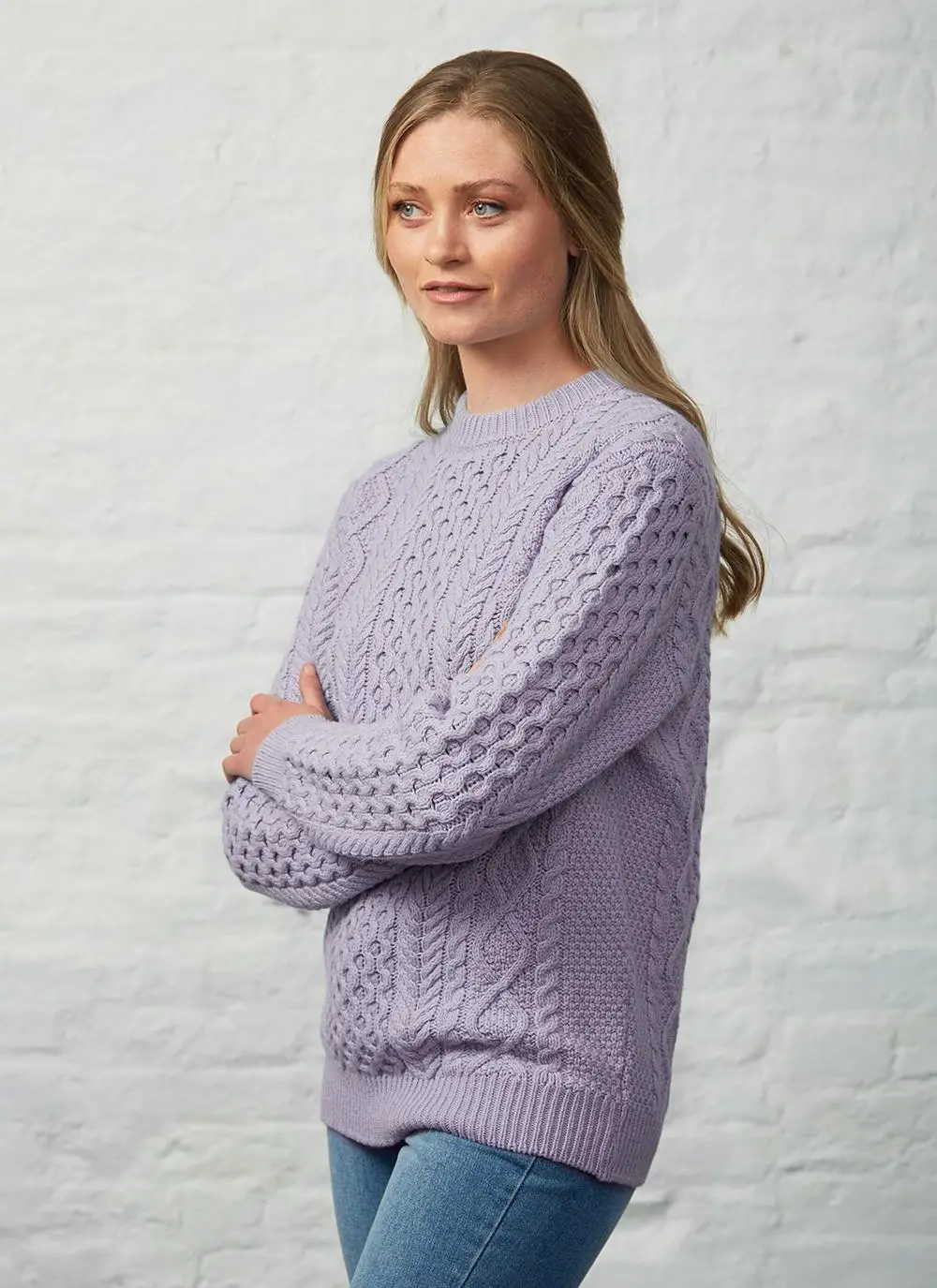Nora Summer Weight Crew Neck Aran Sweater