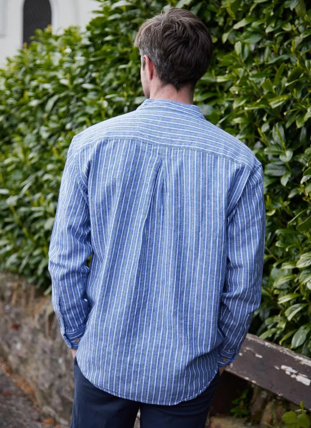 Oran Cotton Linen Stripe Grandfather Shirt