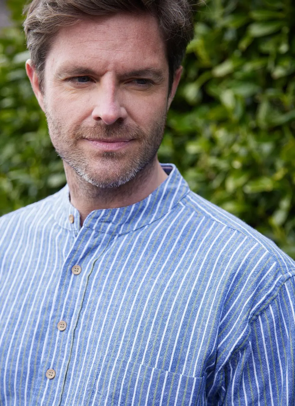 Oran Cotton Linen Stripe Grandfather Shirt