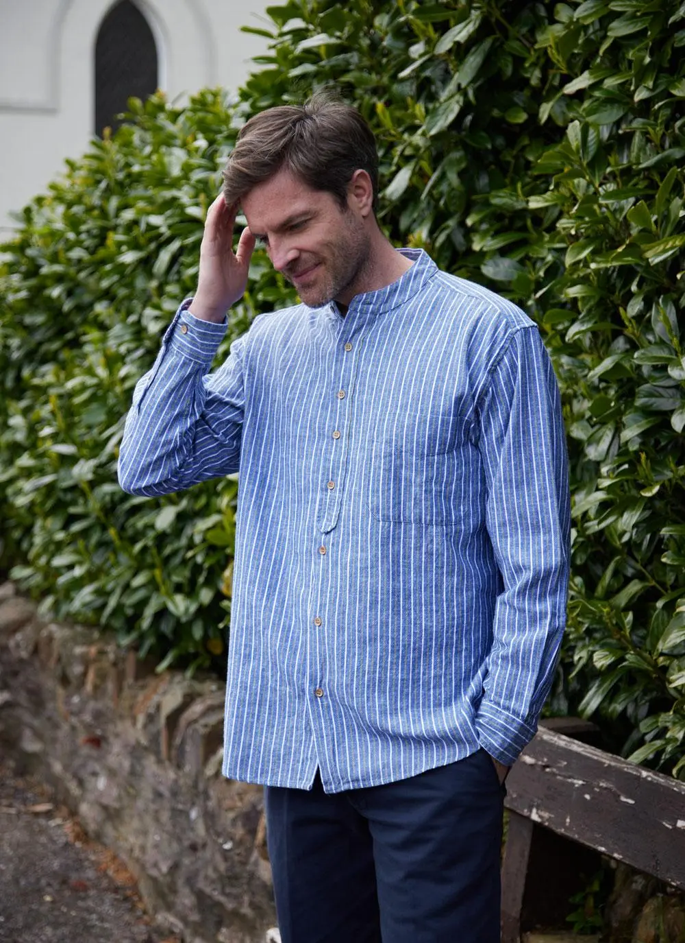 Oran Cotton Linen Stripe Grandfather Shirt
