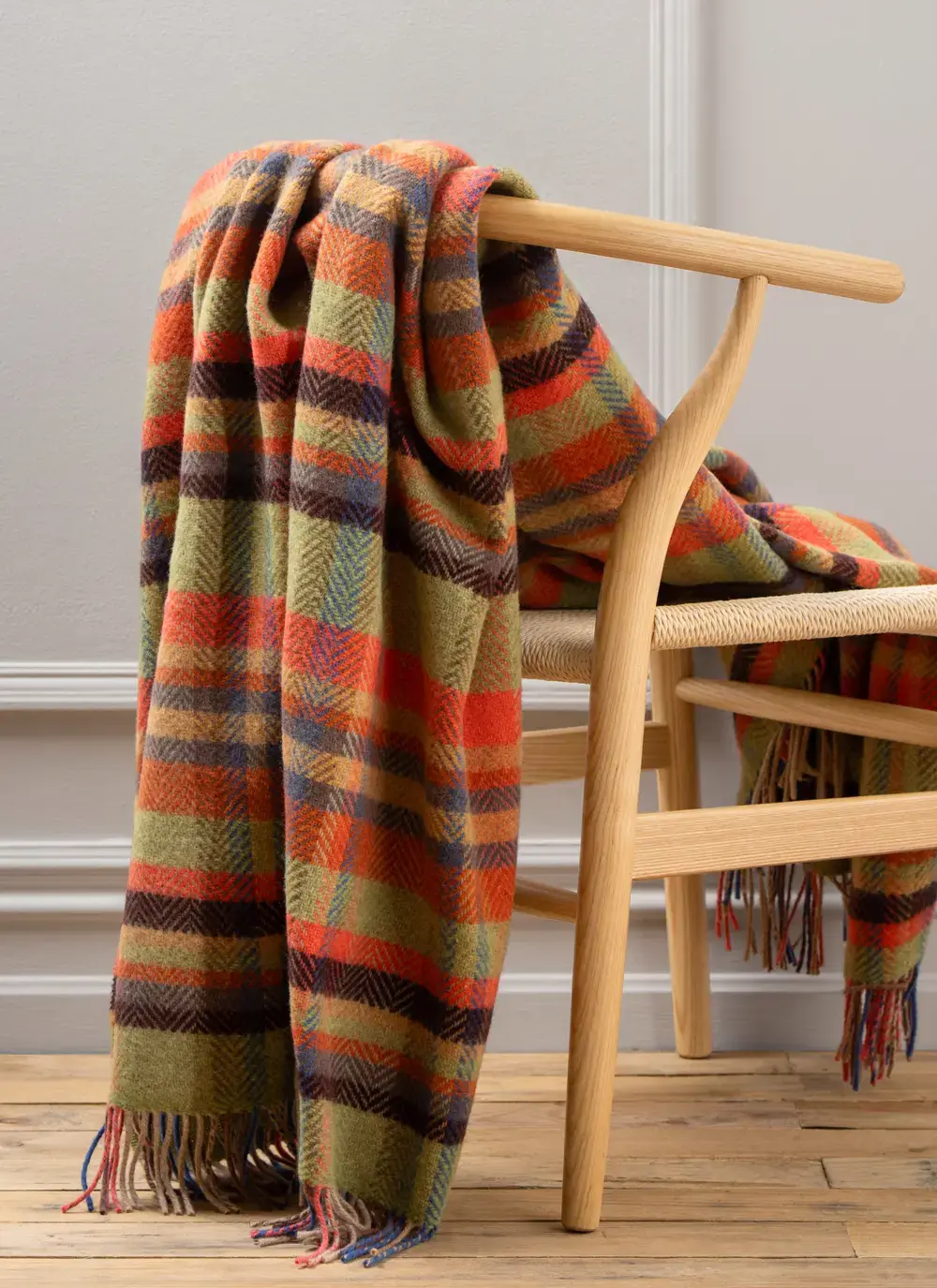 Orange & Green Wool Cashmere Throw