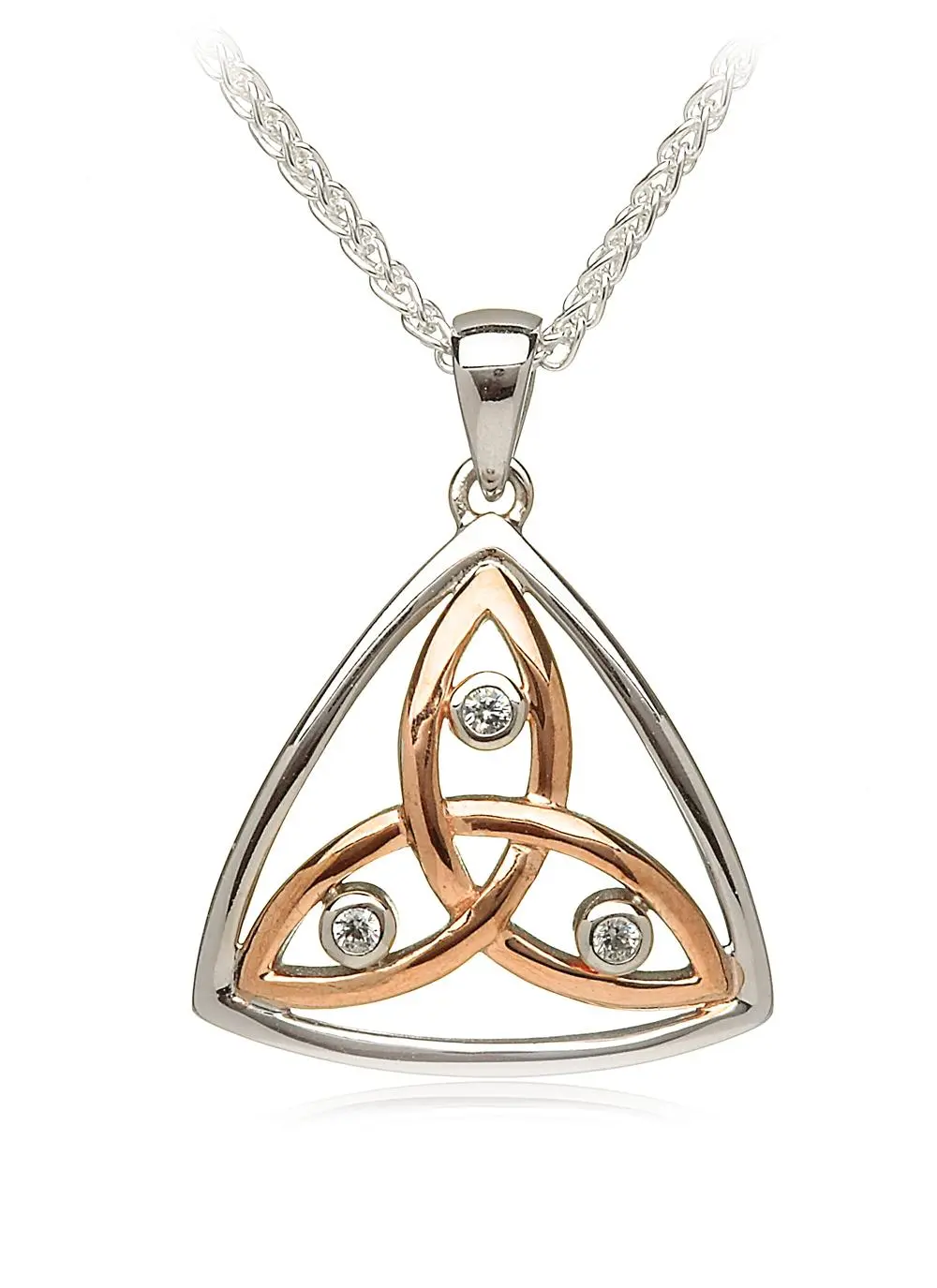 Silver & Rose Gold Trinity Knot Cubic Zirconia Pendant