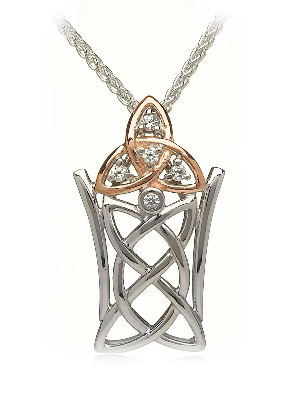 Silver & Rose Trinity Pendant with Cubic Zirconia