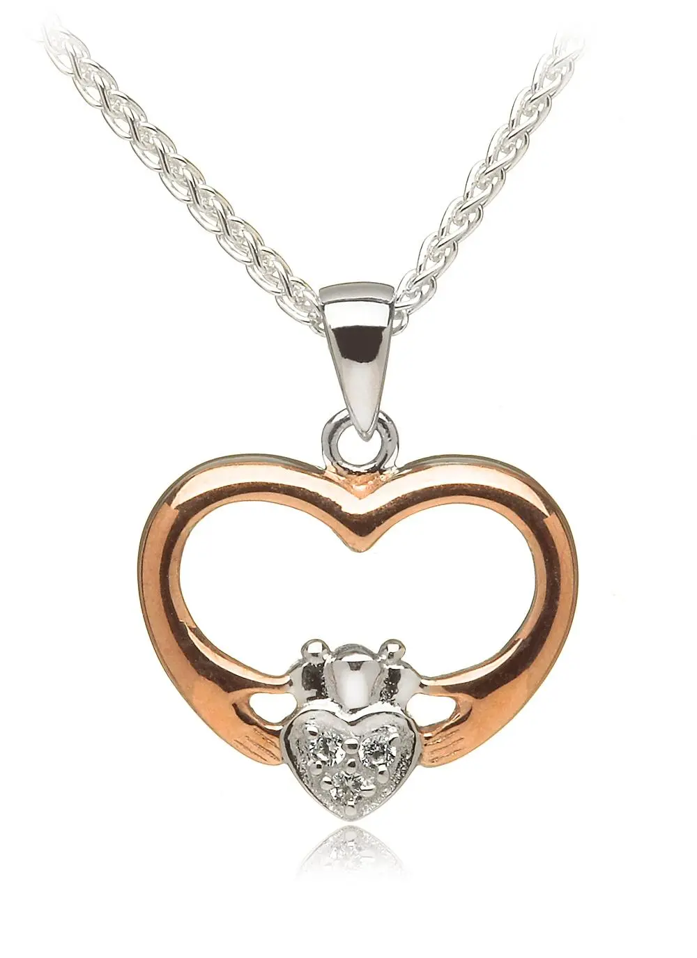 Silver & Rose Gold Plated Heart Shaped Claddagh