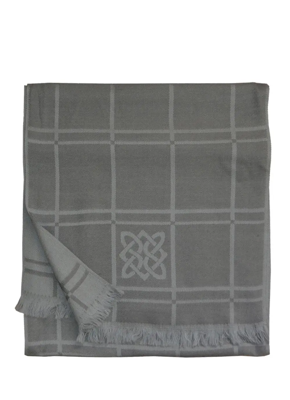 100% Pure Wool Gray Check Celtic Scarf