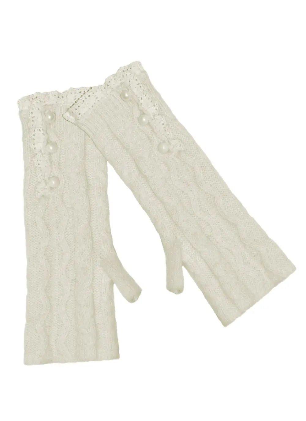 Classic Cable Knit Cream Fingerless Gloves