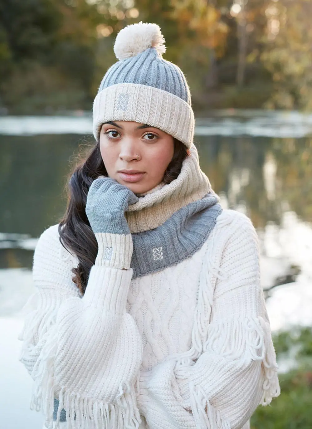 Sustainable Snood in Grey & Cream