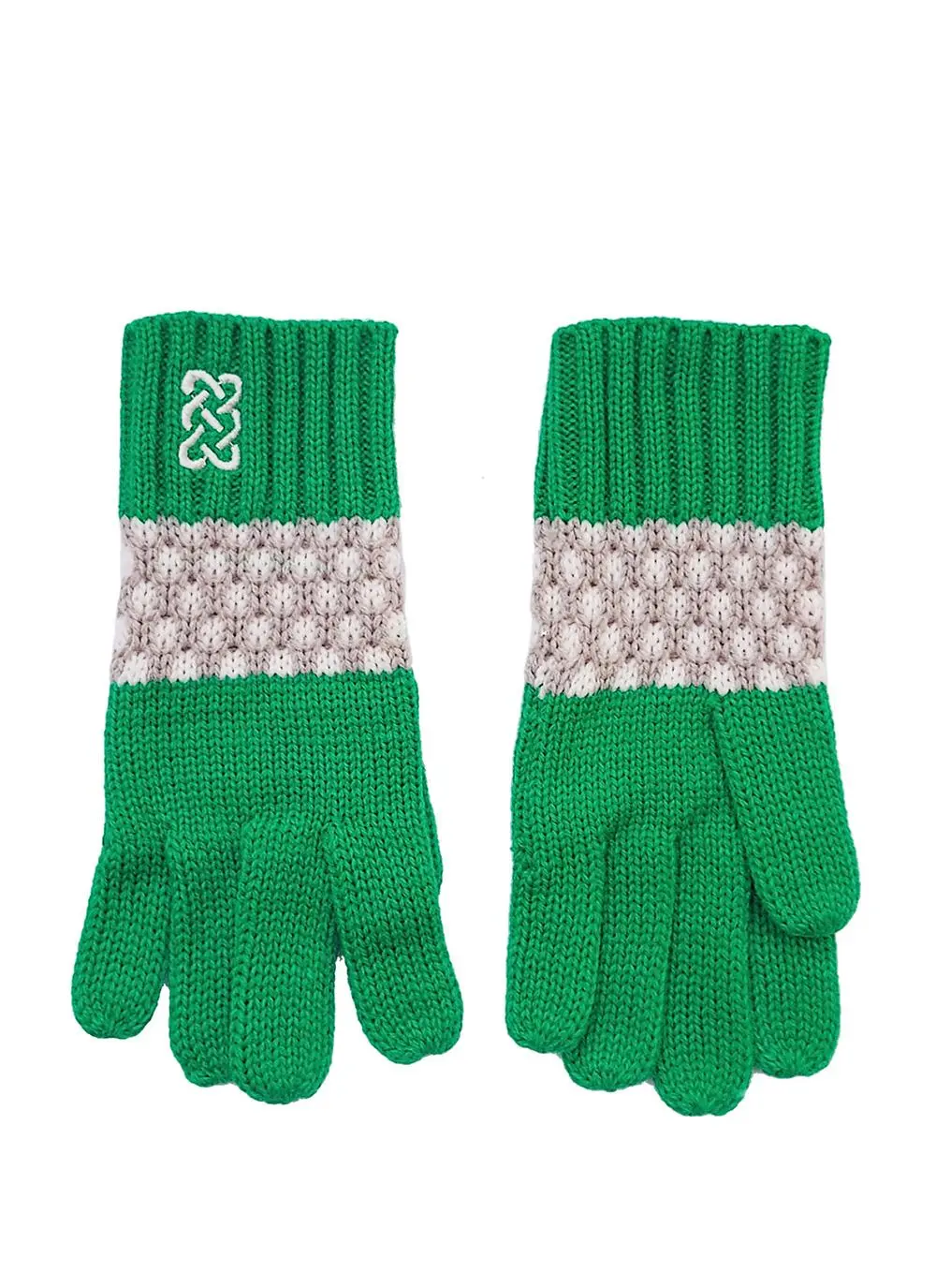 Kids' Sustainable Hat & Gloves Set in Emerald & Taupe