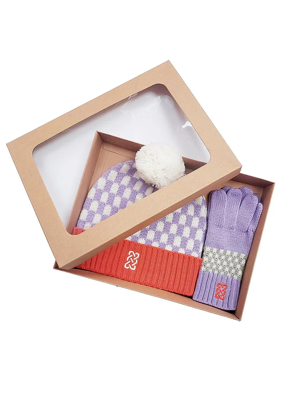 Kids' Sustainable Hat & Gloves Set in Lilac & Orange