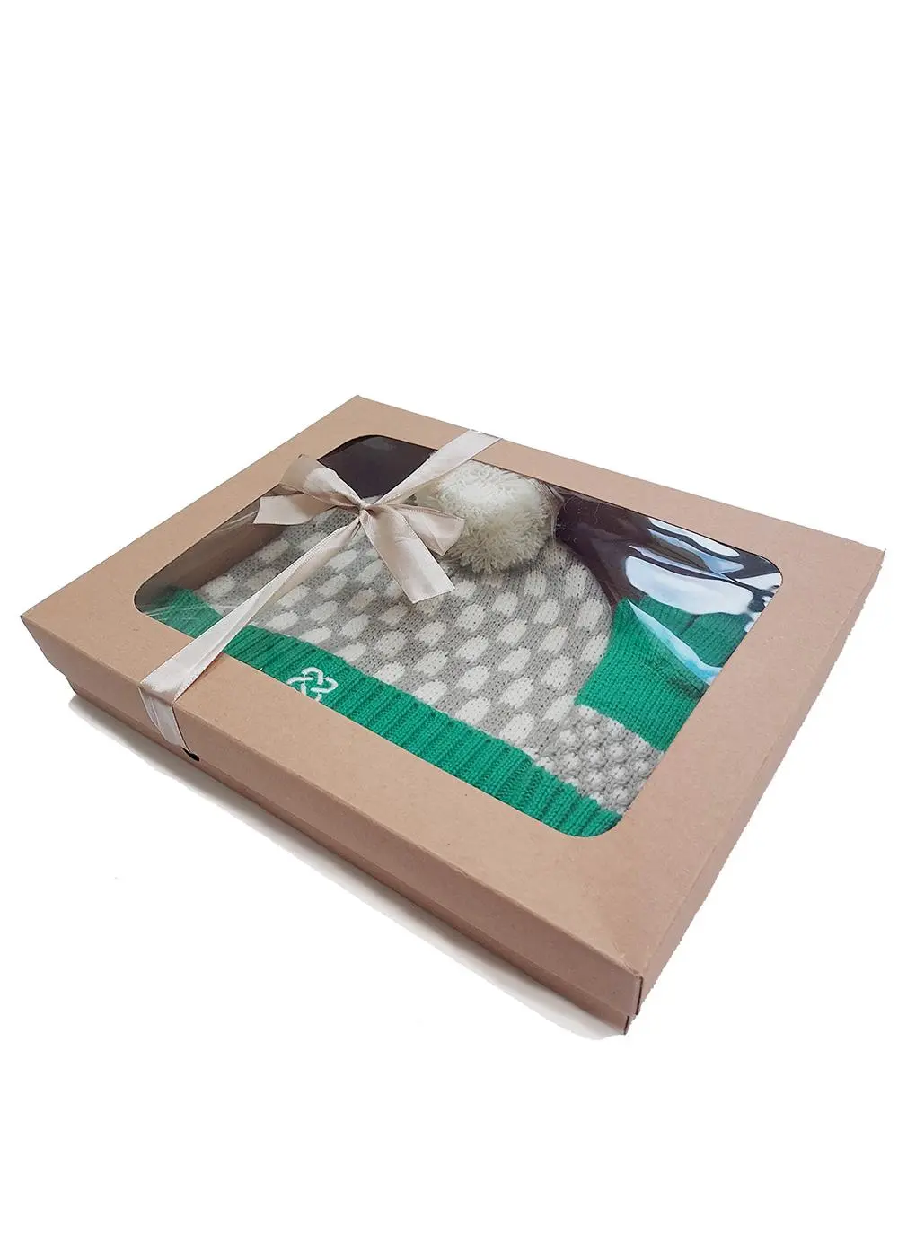 Kids' Sustainable Hat & Gloves Set in Emerald & Taupe