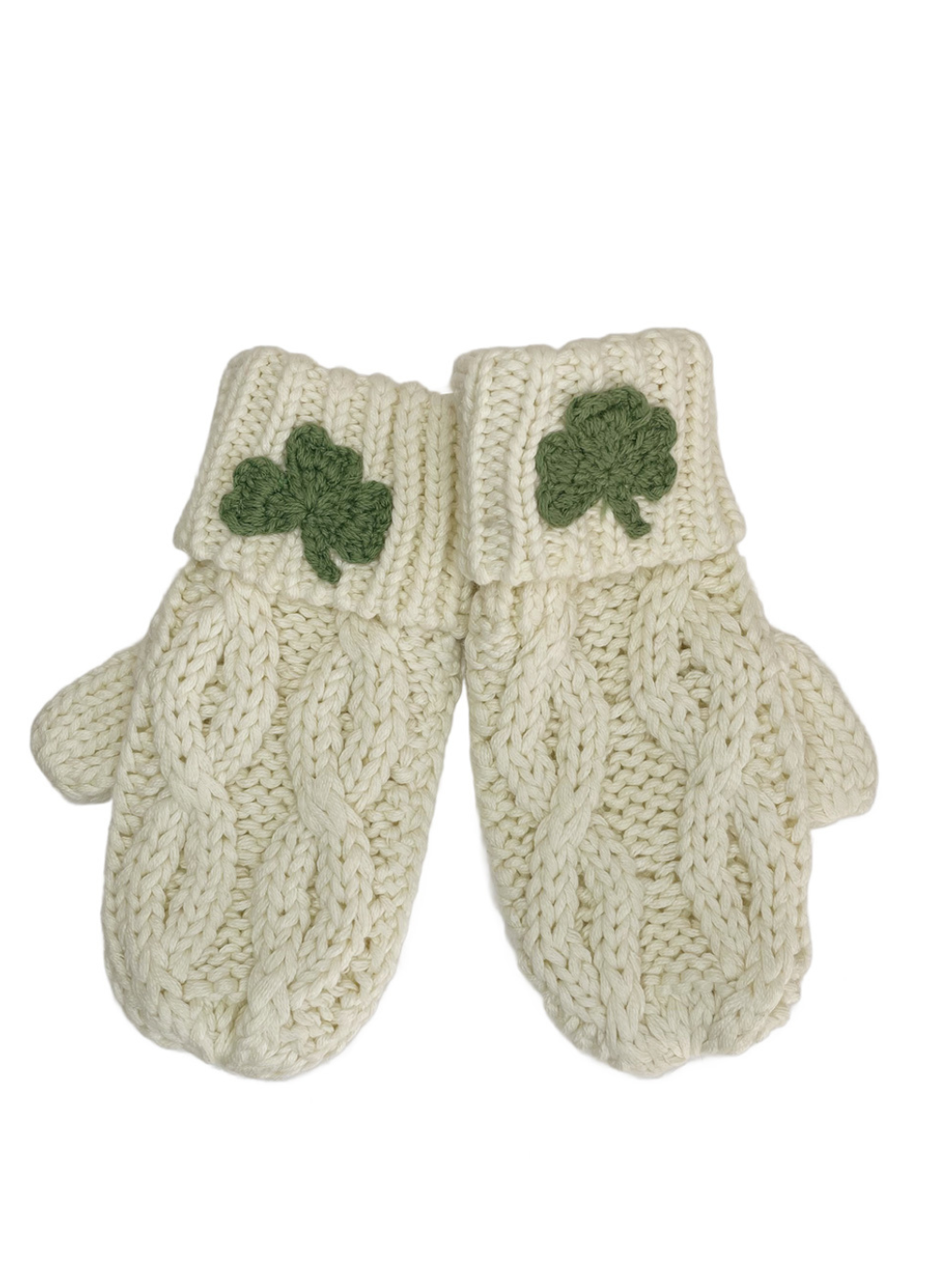 Kids' Cream Mittens with Shamrock