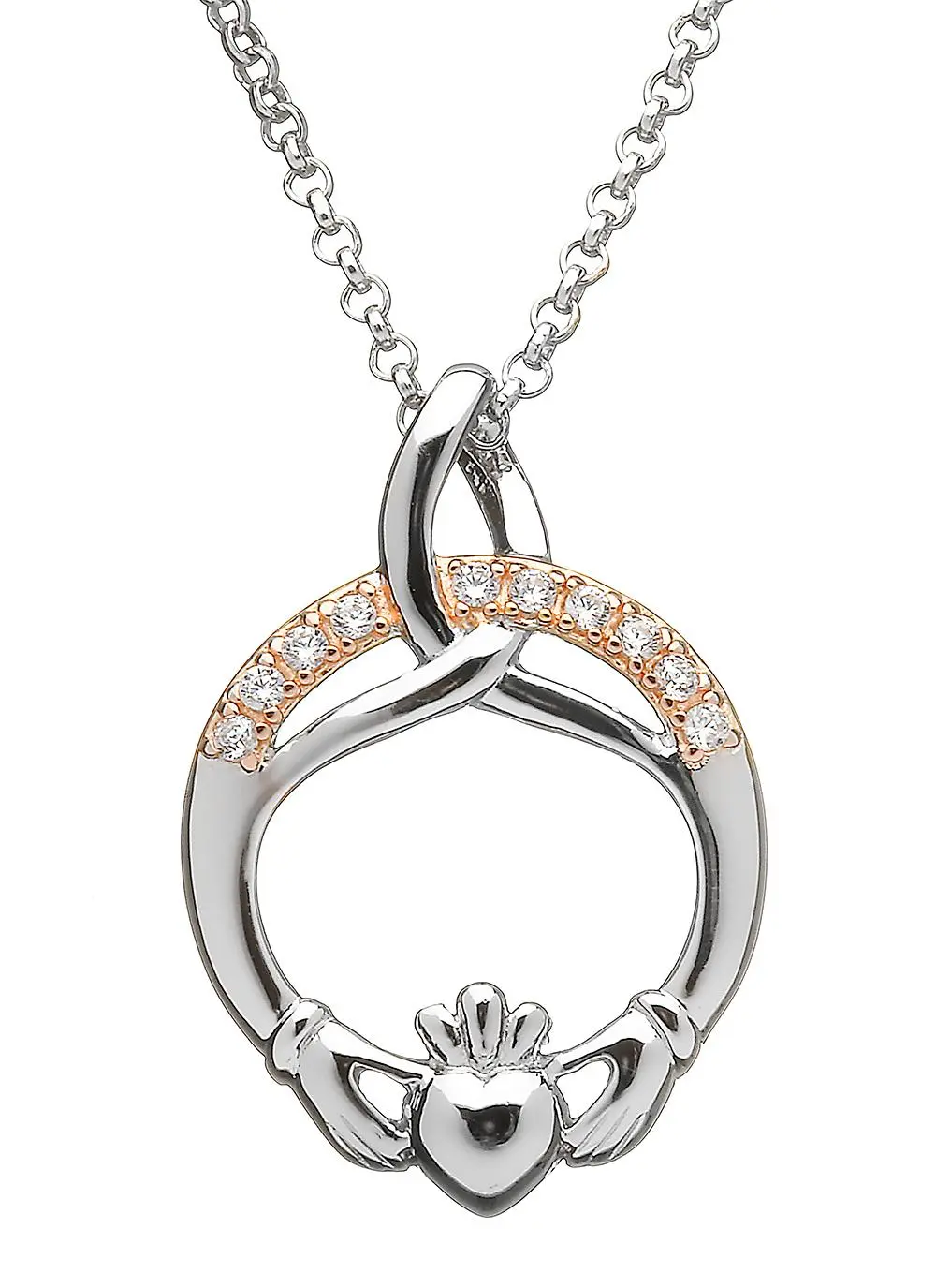 Rose Gold & Sterling Silver Claddagh Pendant