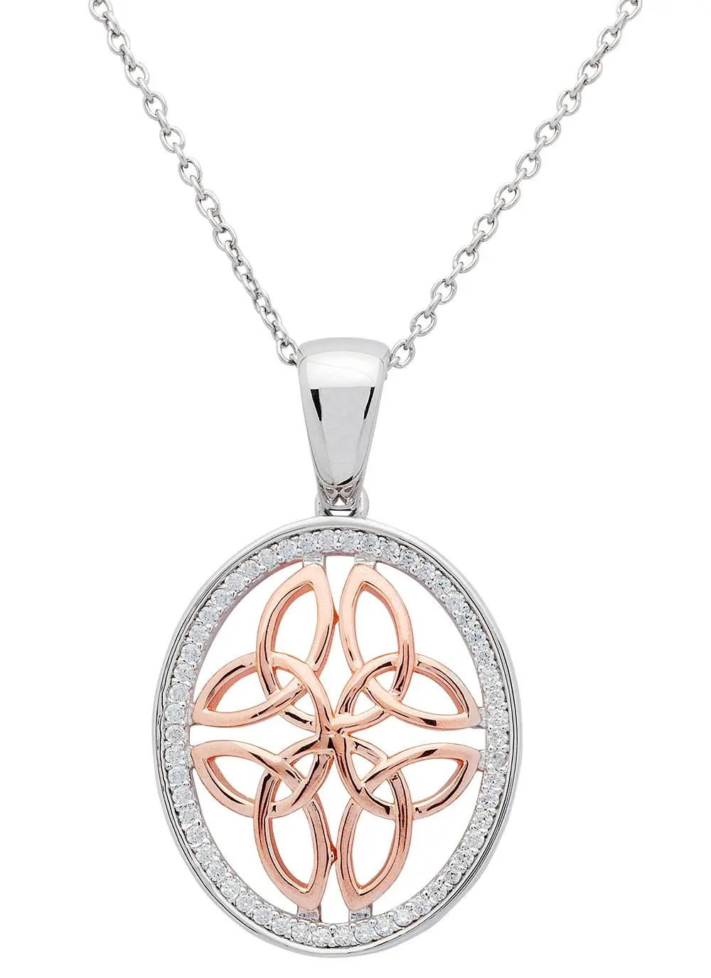 Rose Gold & Sterling Silver Trinity Oval Pendant 