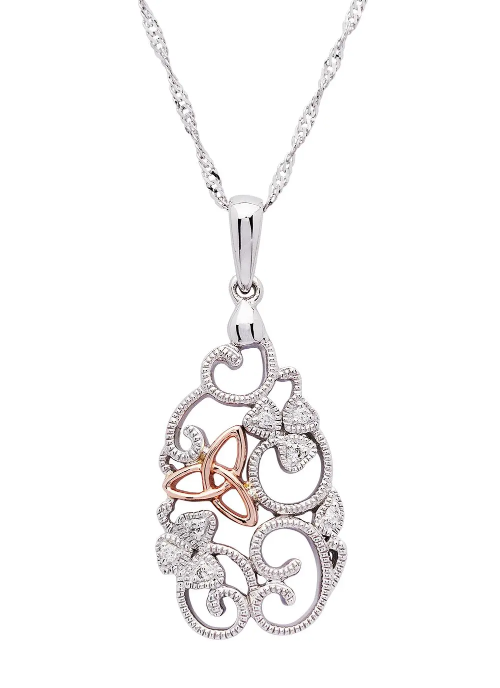 Sterling Silver & Rare Irish Rose Gold Filigree Pendant with Cubic Zirconia