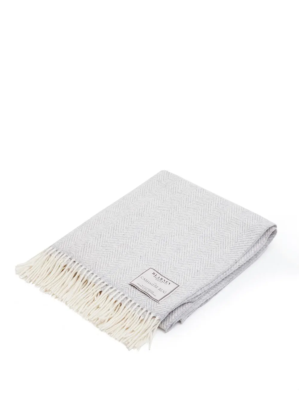 Pearl Grey Herringbone Wool Cashmere Throw