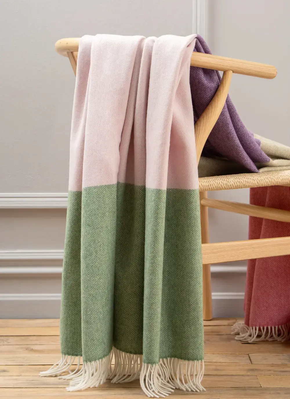 Pink & Green Large Lambswool Throw
