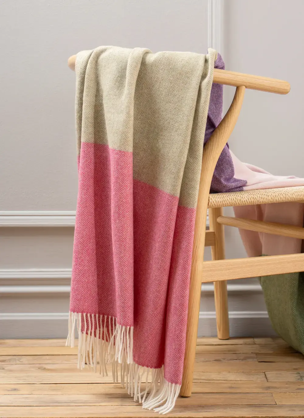 Pink & Green Large Lambswool Throw