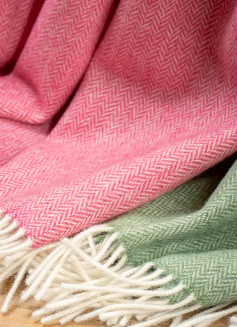 Pink & Green Large Lambswool Throw