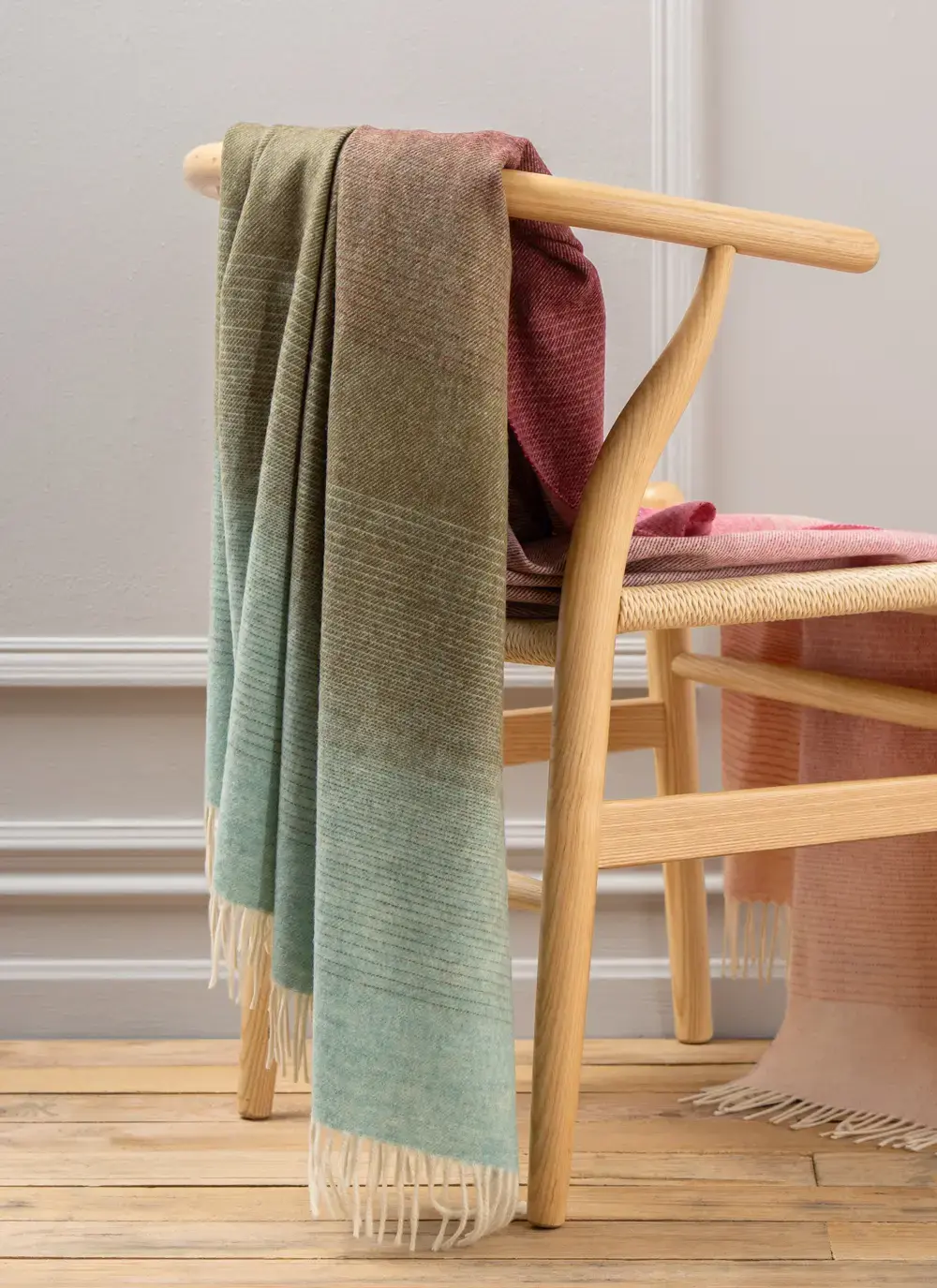 Pink Khaki Ombre Merino Wool Throw